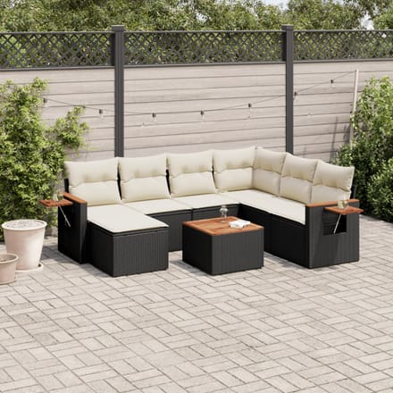 vidaXL - 8-delige - Loungeset - met - kussens - poly - rattan - zwart