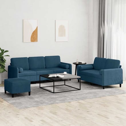 vidaXL - 3-delige - Loungeset - met - kussens - fluweel - blauw