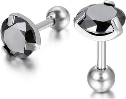 Heren oorbellen Black Royal King Crown Zilverkleurig