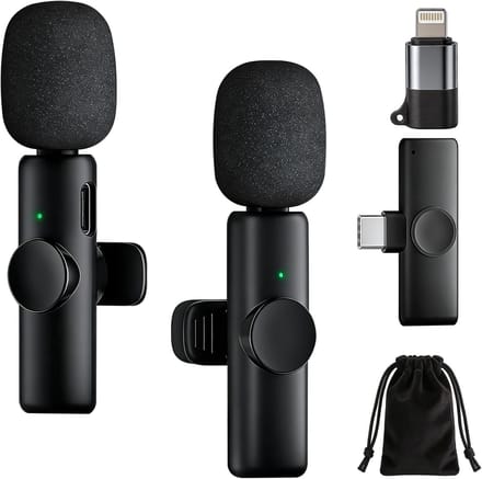 Thijox - Draadloze Lavaliermicrofoon 2 Stuks met Ruisonderdrukking, Mini-microfoon voor iPhone en Android, Plug & Play, USB-C + Lightning, Ideaal voor
