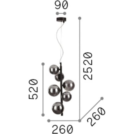 IDEAL LUX hanglamp Perlage messing/wit, hoogte 52 cm, 6-lamps