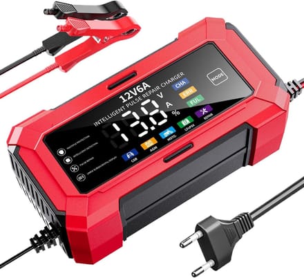 Acculader - Druppellader Voertuig - Onderhoud Voertuigen - Automatische Uitschakeling - 12V 6A - Rood