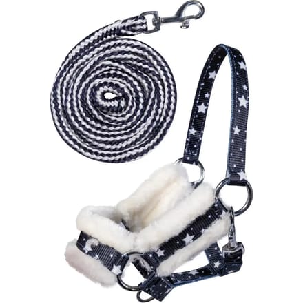 HKM - Halster en Halstertouw voor Hobby Horsing - Navy met Sterren