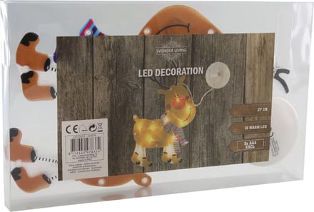 Verlichte rendier met zuignappen 27 cm raamdecoratie/raamversiering - kerstversiering