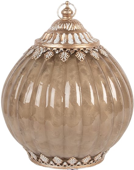 Clayre & Eef LED Lantaarn Ø 15x19 cm Beige Glas