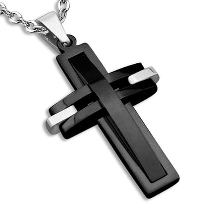 Montebello Ketting Bazar Black - 316L Staal - Kruis - 42x27mm - 60cm