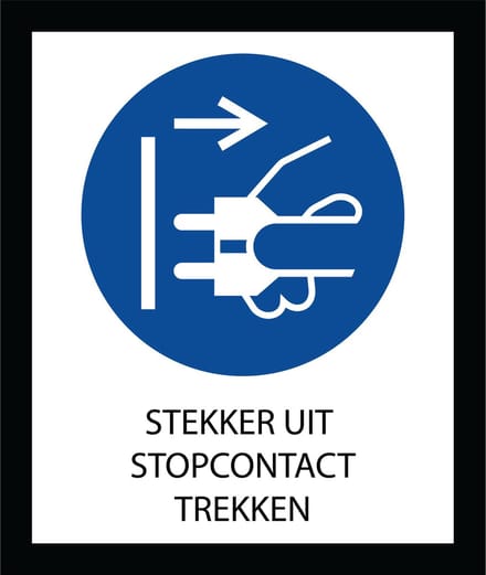 Bord ISO7010 Geboden Stekker uit stopcontact trekken 20 x 24 cm