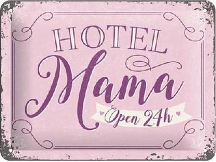 Nostalgic Art metalen wandbord met reliëf - Hotel Mama Open 24h - 15 x 20 cm