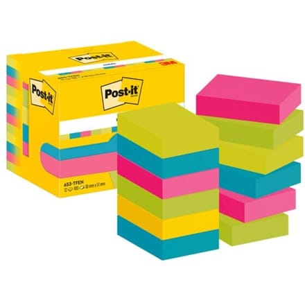POST-IT notitieblaadjes Notes, diverse kleuren, 51 mm x 38 mm, pak van 12, 4 kleuren