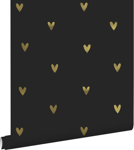 ESTAhome behang hartjes goud en zwart - 53 cm x 10.05 m - 139727