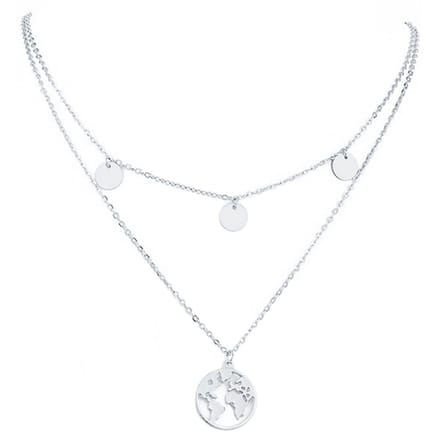 Dames ketting Multi Layer World Map Zilverkleurig