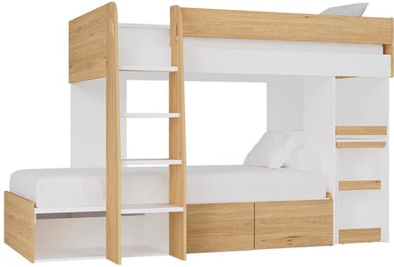 Vente-unique Stapelbed hout natuurlijk licht, wit 90 x 190 cm