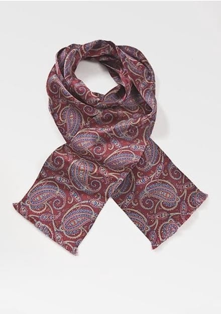 Heren sjaal zijde wol print bordeaux