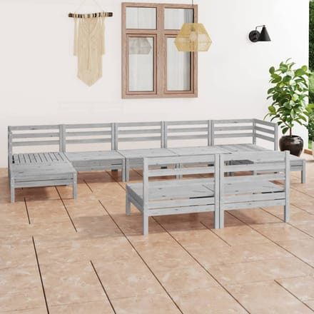 vidaXL - 9-delige - Loungeset - massief - grenenhout - wit