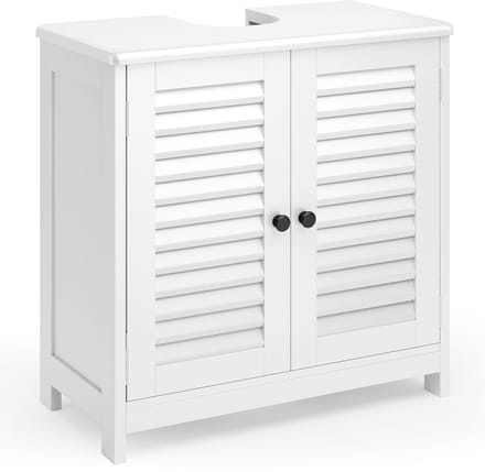 Xbro Wastafelkast – Wastafelonderkasten met Verstelbare Plank & Ventilerende Dubbele Deuren – 60 x 30x 62 cm – Wit