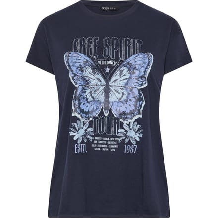 Yours Marineblauw 'Free Spirit' Tshirt Met Vlinderversiering Size 48