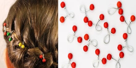 Haar binders met houten kralen rood