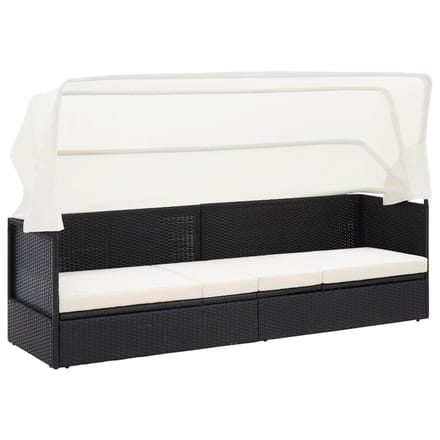 vidaXL - Tuinbank - met - luifel - poly - rattan - zwart
