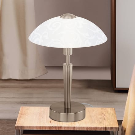 Eglo Solo - Tafellamp - E14 - 1 Lichts - Ø26 cm - Nikkel, Wit Met Decor