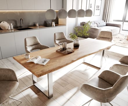 Eettafel Edge acacia natuur 260x100 edelstaal smal Live-Edge