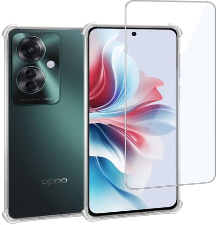 Geschikt voor OPPO Reno 11F - Hoesje + Screenprotector – Gehard Glas Cover + Shock Proof Case - Transparant