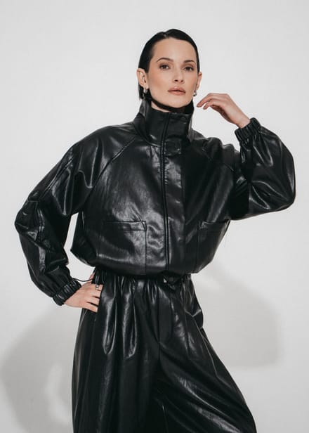 Nerina eco leather bomber jacket | Black - Black / S