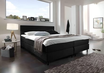 Boxspring Bravo - 160x200 - Zwart - Bonellvering - Skai - Kunstleer - Inclusief Topper - Bed compleet
