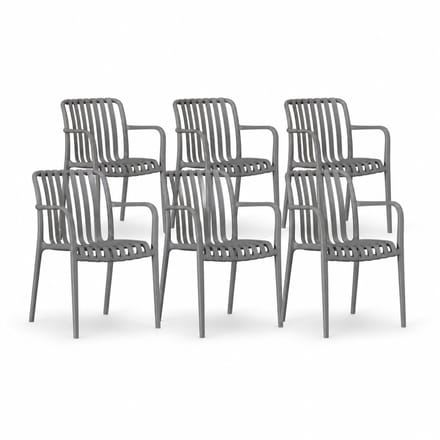 DS4U® - Max tuinstoel - Set van 6 - Grijs - Kunststof - Met armleuning