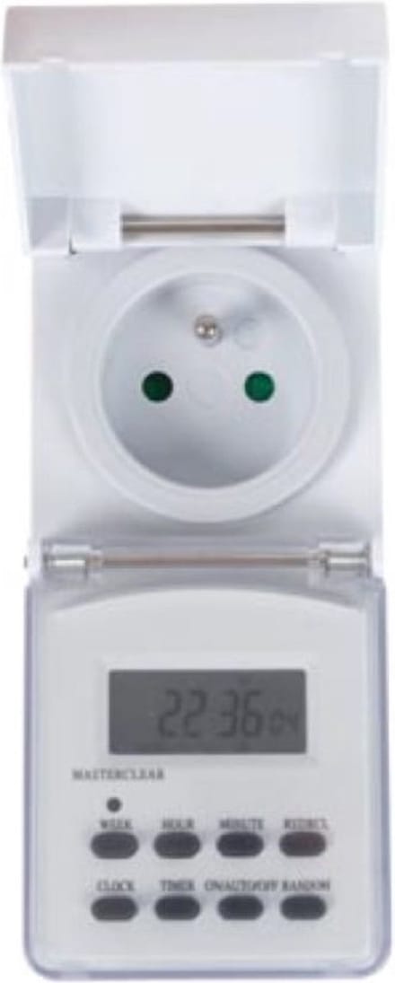 Perel Weektimer, digitaal, 230 V, 32 A, 3600 W, IP44, voor gebruik buitenshuis, Franse aarding type E, wit