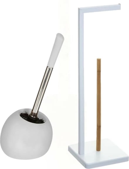 5Five - WC-borstel/toiletborstel met toiletrolhouder set in het wit