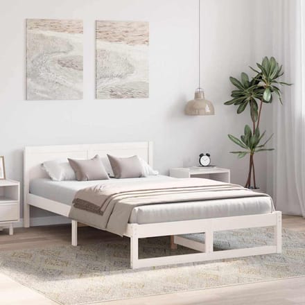 vidaXL - Bedframe - met - hoofdeinde - Wit - 120 - x - 190 - cm - Massief - grenenhout