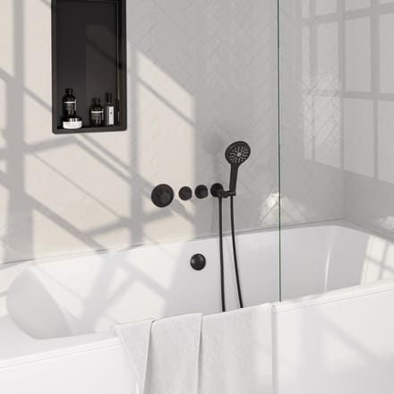 Brauer Black Carving Thermostatische Inbouw Badkraan Badvulcombinatie - 3 stand - Doucheslang - Wandaansluitbocht - Handdouche - Mat Zwart