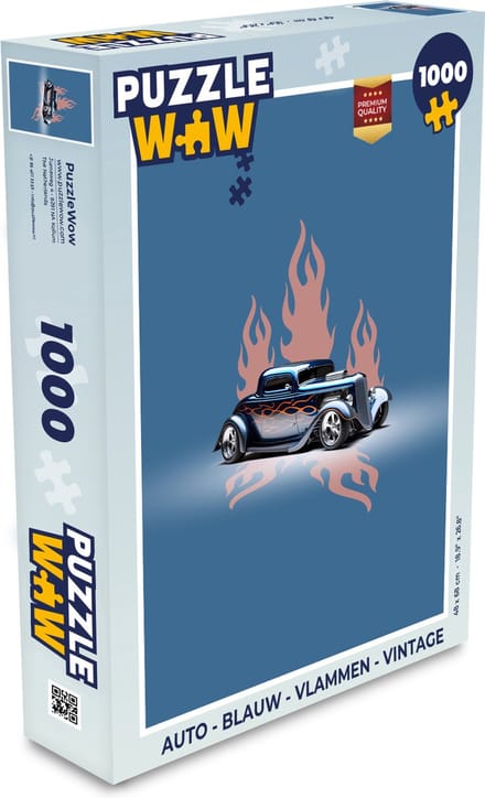 Puzzel Auto - Blauw - Vlammen - Vintage - Legpuzzel - Puzzel 1000 stukjes volwassenen