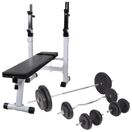 vidaXL - Trainingsbank - met - gewichtenrek - en - halterset - 90 - kg