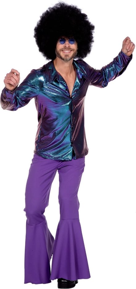 Glimmende Disco Blouse Paars/Blauw Heren - Maat M