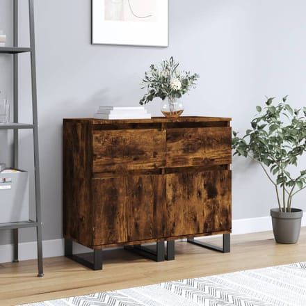 vidaXL - Dressoirs - 2 - st - 40x35x70 - cm - bewerkt - hout - gerookt - eikenkleurig