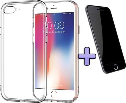 HB Hoesje Geschikt voor Apple iPhone 7 Plus - / 8 - Plus - Siliconen Back Cover / Glazen Screenprotector - Transparant