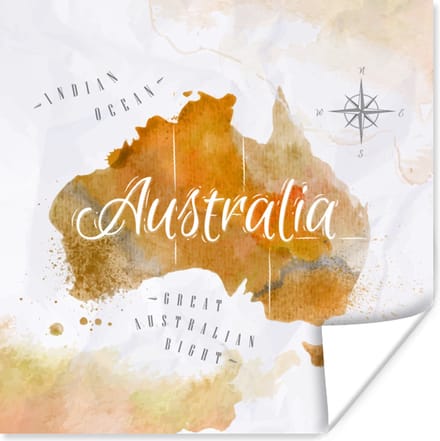 Poster Wereldkaart - Abstract - Australië - 30x30 cm
