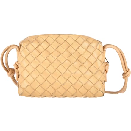 Bottega Veneta Mini Intrecciato Loop Camera Crossbody Bag in Geel Lamsleer