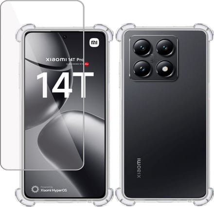 Hoesje + Screenprotector geschikt voor Xiaomi 14T – Tempered Glass - Extreme Shock Case Transparant