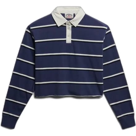 Superdry Athletic Essentials Gestreept Rugby Shirt Blauw Grootte: 38