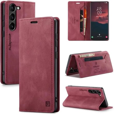Luxe Flip Case met RFID Bescherming Kaarthouder en Magneetsluiting voor Galaxy S23 _ Wijnrood