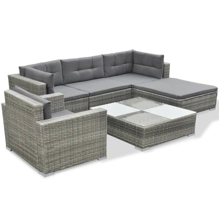 vidaXL - 6-delige - Loungeset - met - kussens - poly - rattan - grijs