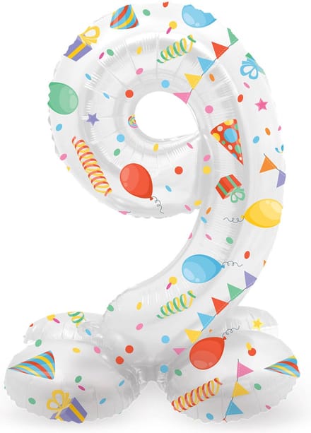 Staande Folieballon Cijfer 9 Joyful Party - 41 cm
