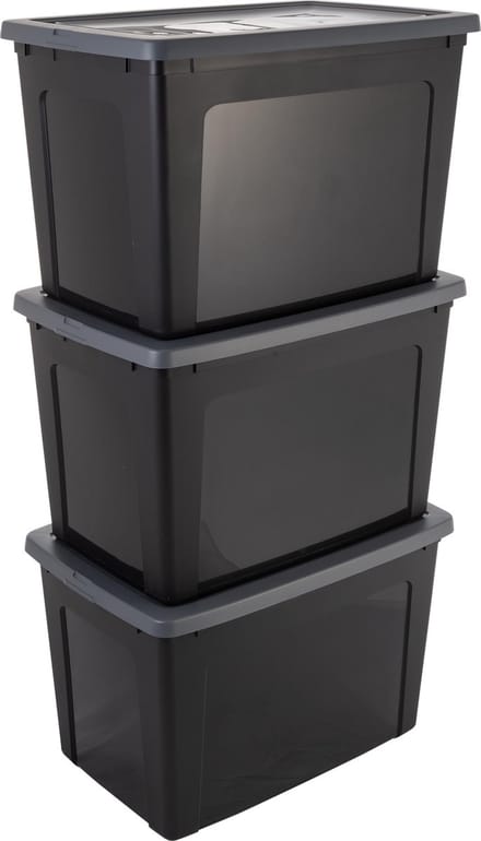 IRIS Clearbox Opbergbox - 70L - Kunststof - Zwart/Grijs - Set van 3