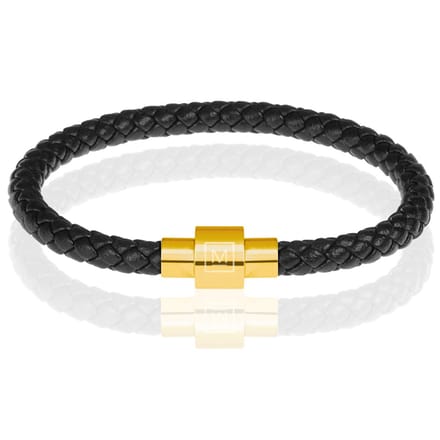 Memphis armband leer met edelstaal Zwart Goudkleurig-23cm
