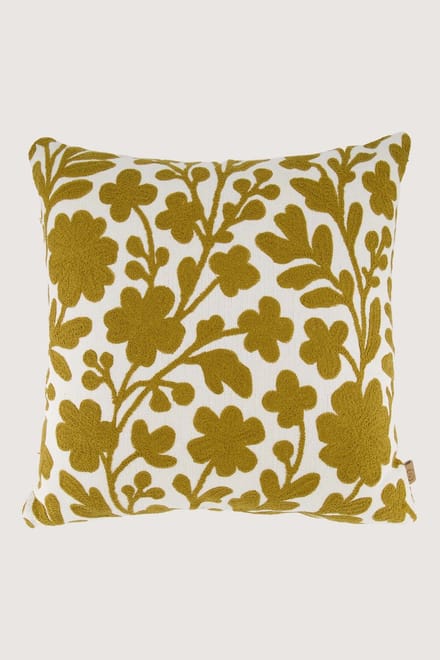 Zusss Kussen Bloemen Embroidery 45X45cm - 100% Katoen - White / Ochre - 45X45cm