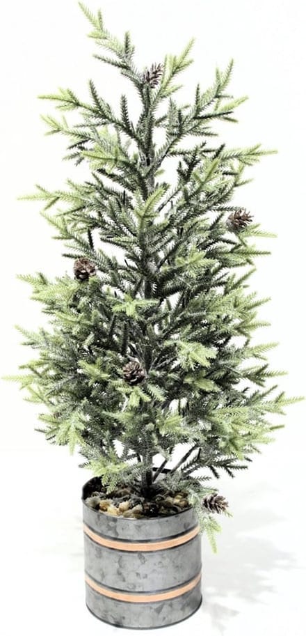 Kerstboom met dennenappels in metalen pot Ø25x60cm