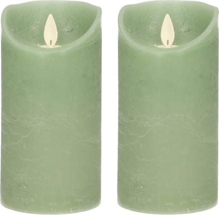 Anna's Collection Led kaars/stompkaars - 2x - jade groen - H15 x D7,5 cm - wax - bewegende vlam