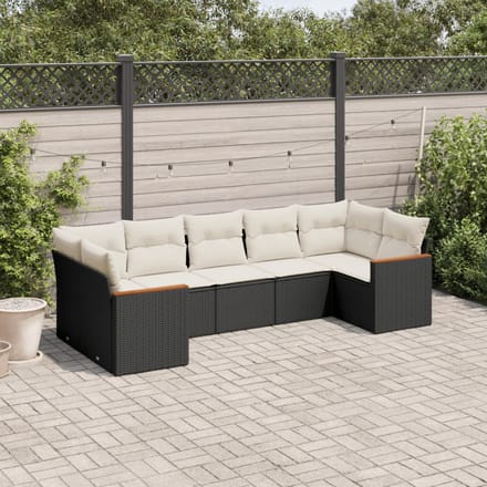 vidaXL - 7-delige - Loungeset - met - kussens - poly - rattan - zwart